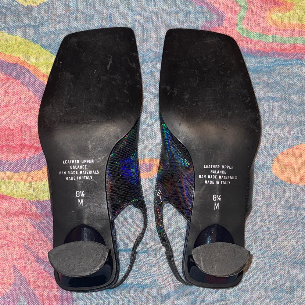 Iridescent Blue Italian Leather Kitten Heel - Picture 2 of 2